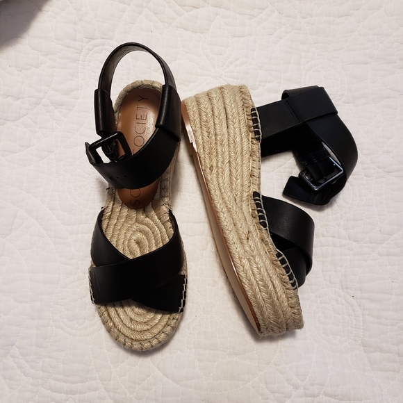 Sole Society Shoes - Sole Society Audrina Black Leather Espadrilles